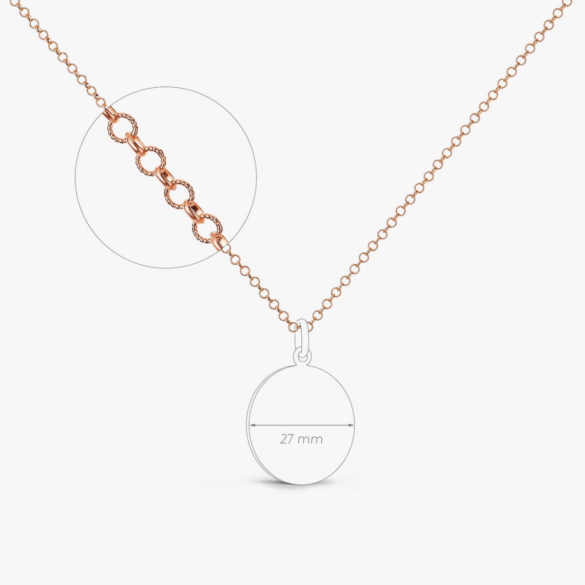 Rose Gold Striated Link Jaseron Chain, 60 Cm, medal view
