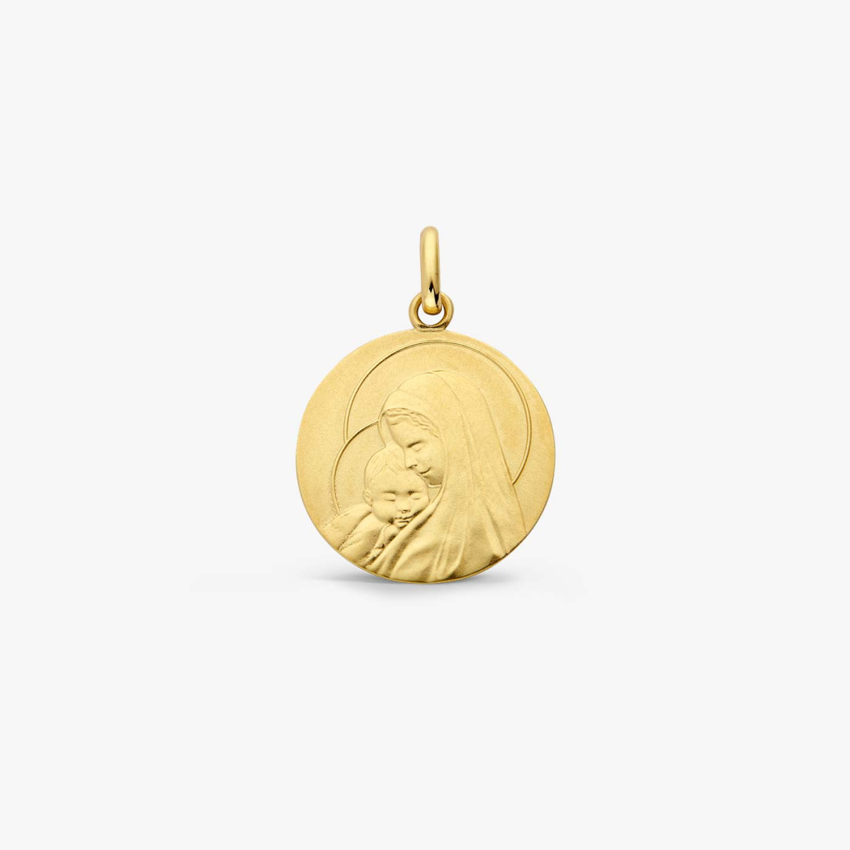 Virgin with Child Baptism Medal in Yellow Gold