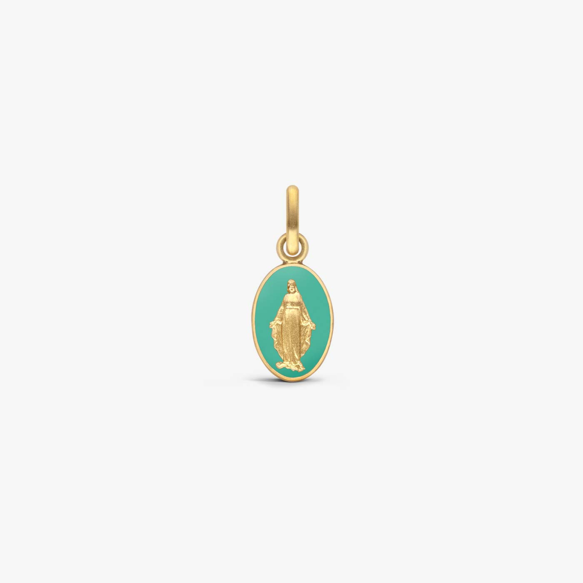 Aqua green Miraculous Medal in Yellow Gold