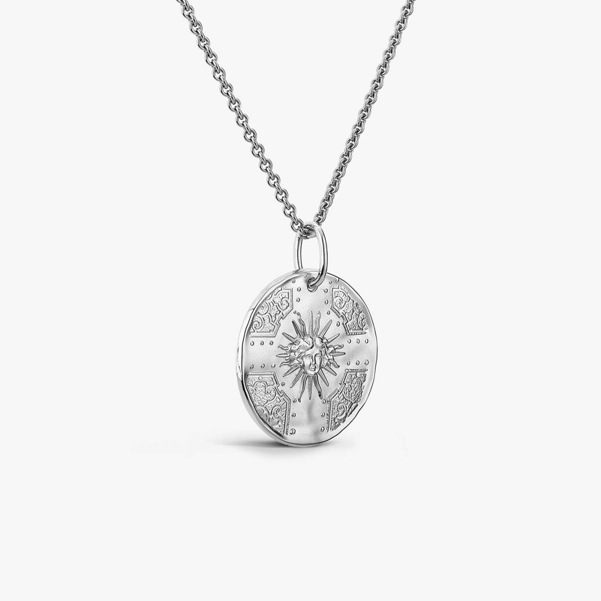 Silver Le Roi Soleil Medallion, necklace view