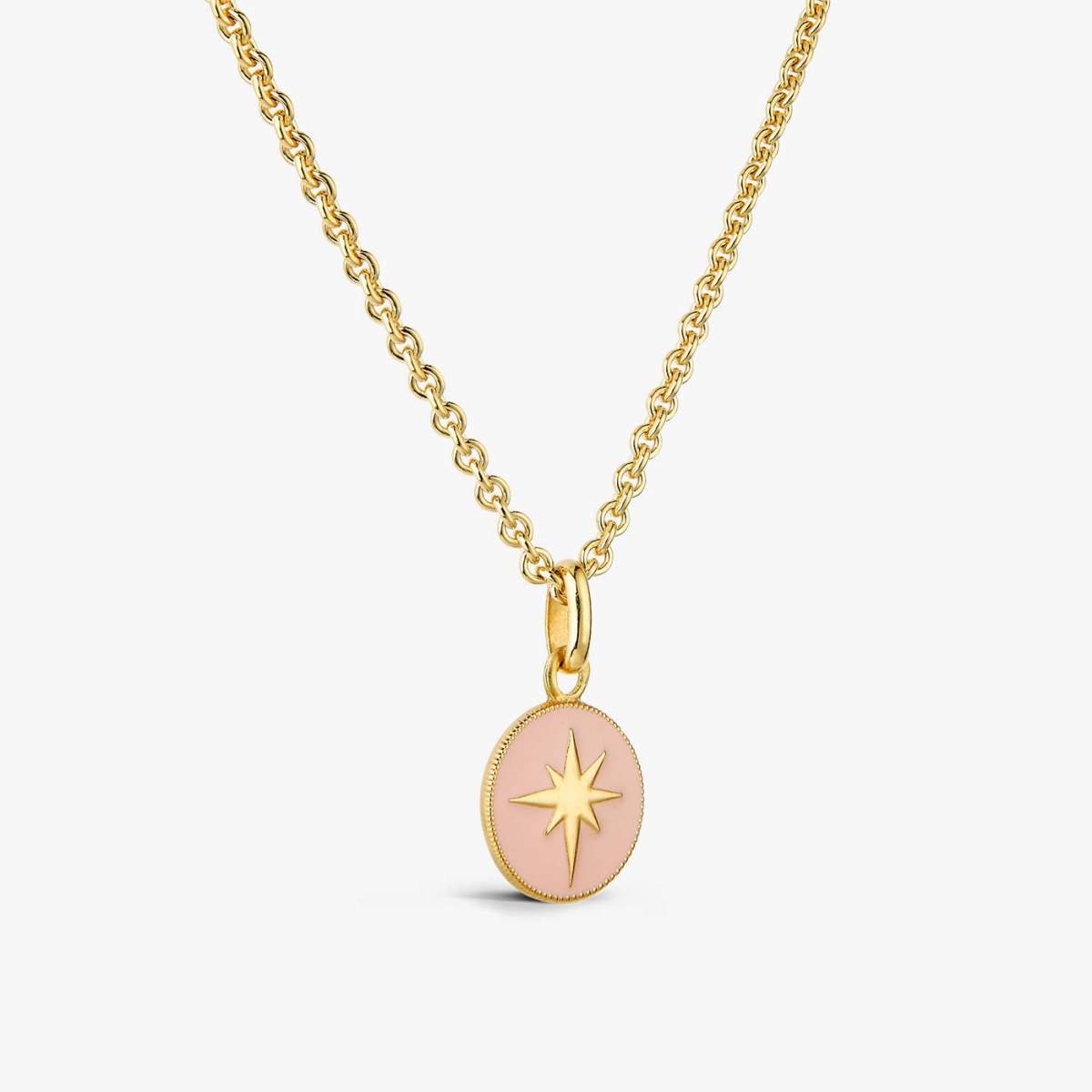 Powder Pink Star Yellow Gold Pendant, necklace view