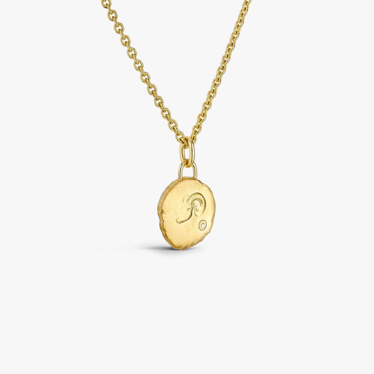 Yellow Gold & Diamond Aries Astro Medallion, necklace view