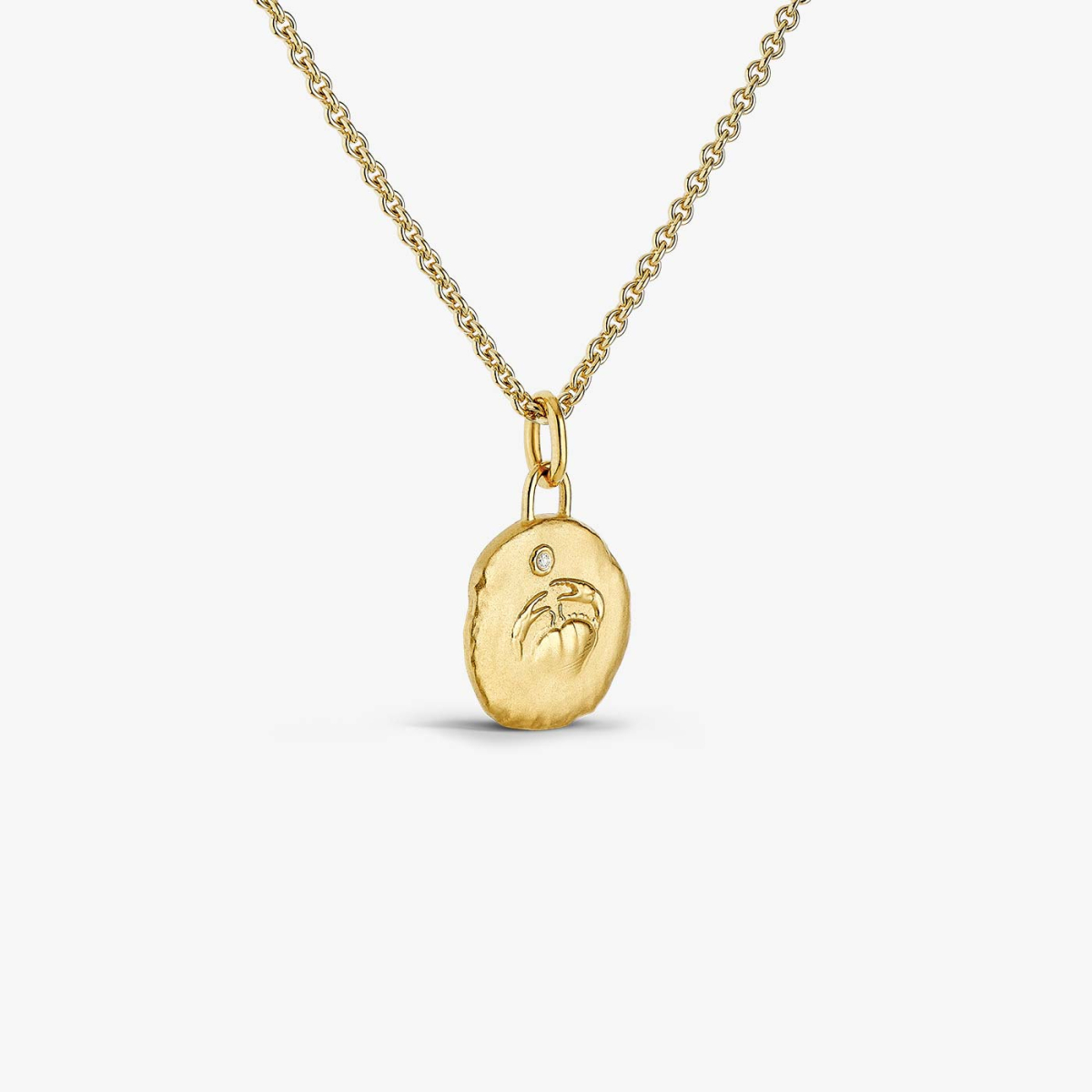 Yellow Gold & Diamond Cancer Astro Medallion, necklace view