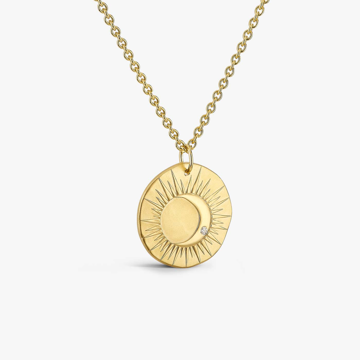 Yellow Gold and Diamond Eclipse Medallion, necklace view