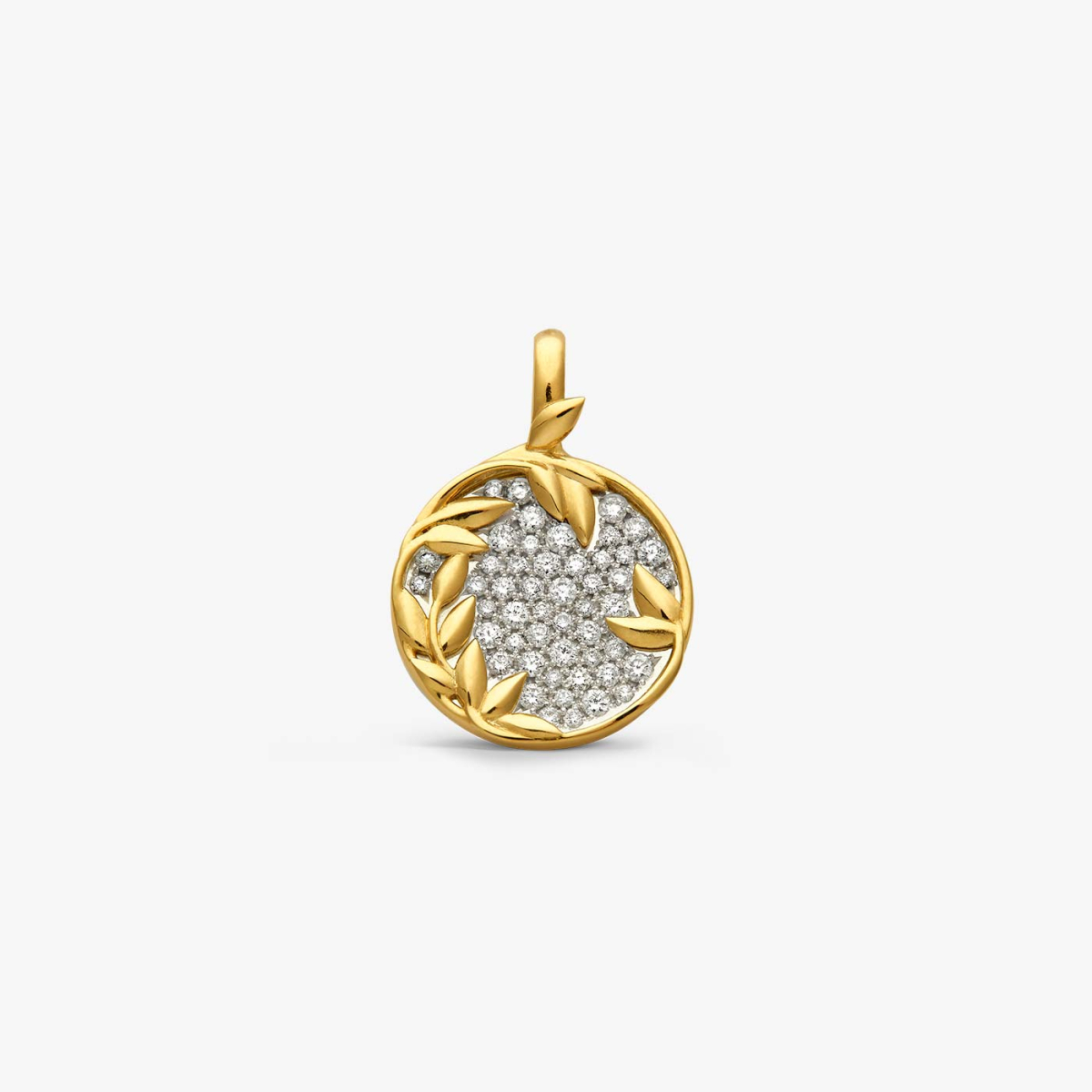 Diamond Paved Flora Medallion in Gold