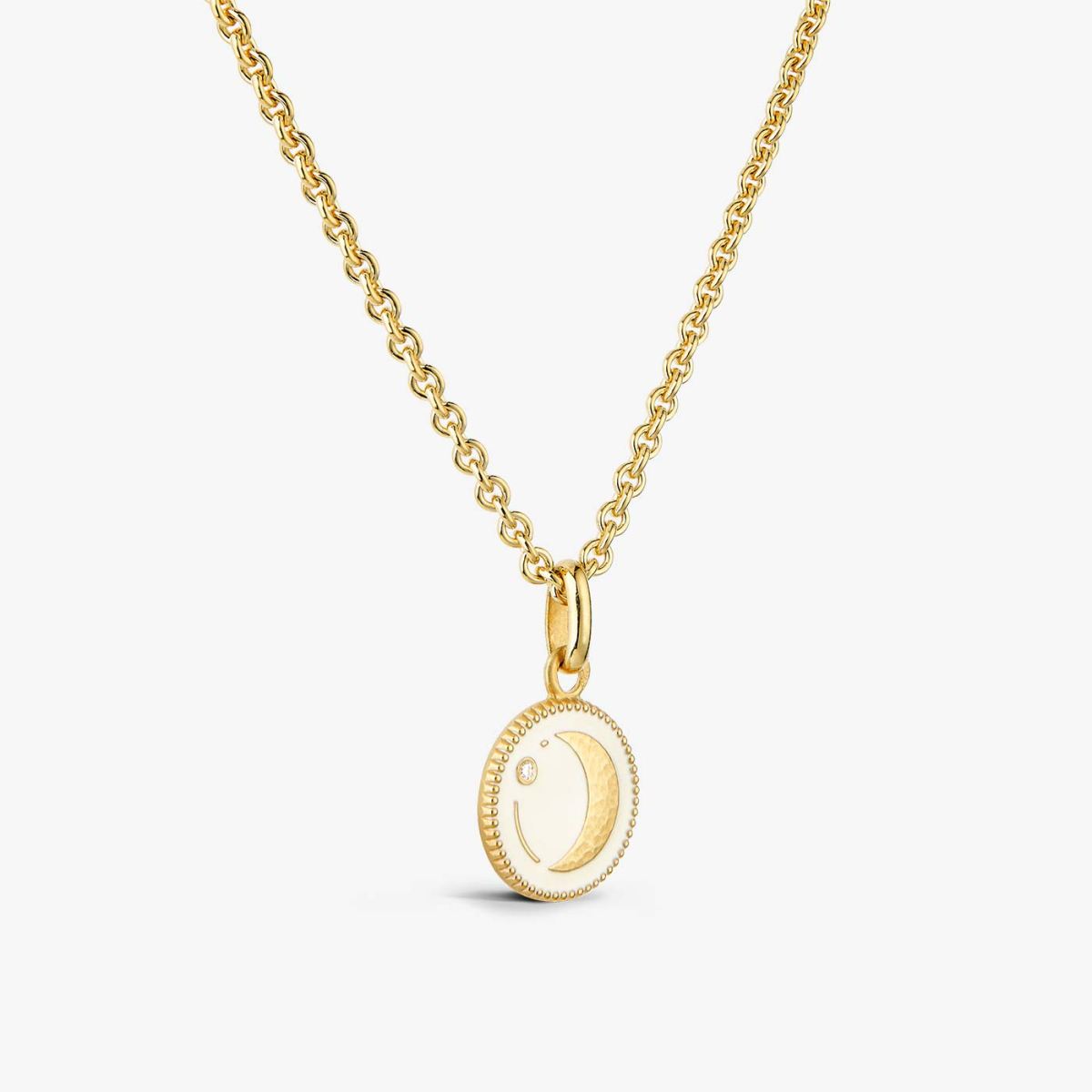 Moon Pendant in Yellow Gold and Diamond - Ivory, necklace view