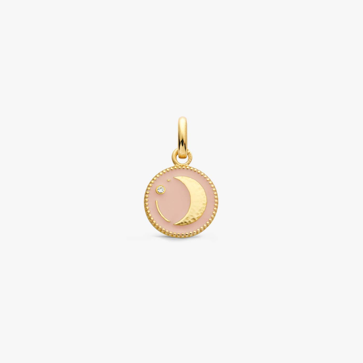 Moon Pendant in Yellow Gold and Diamond - Powder Pink