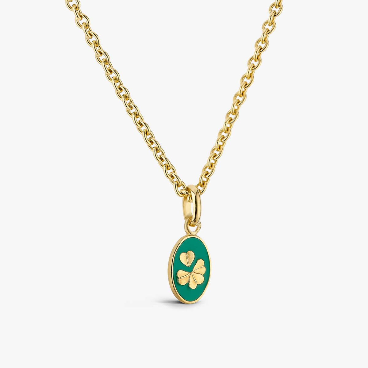 Clover Yellow Gold Pendant - Emerald Green , necklace view