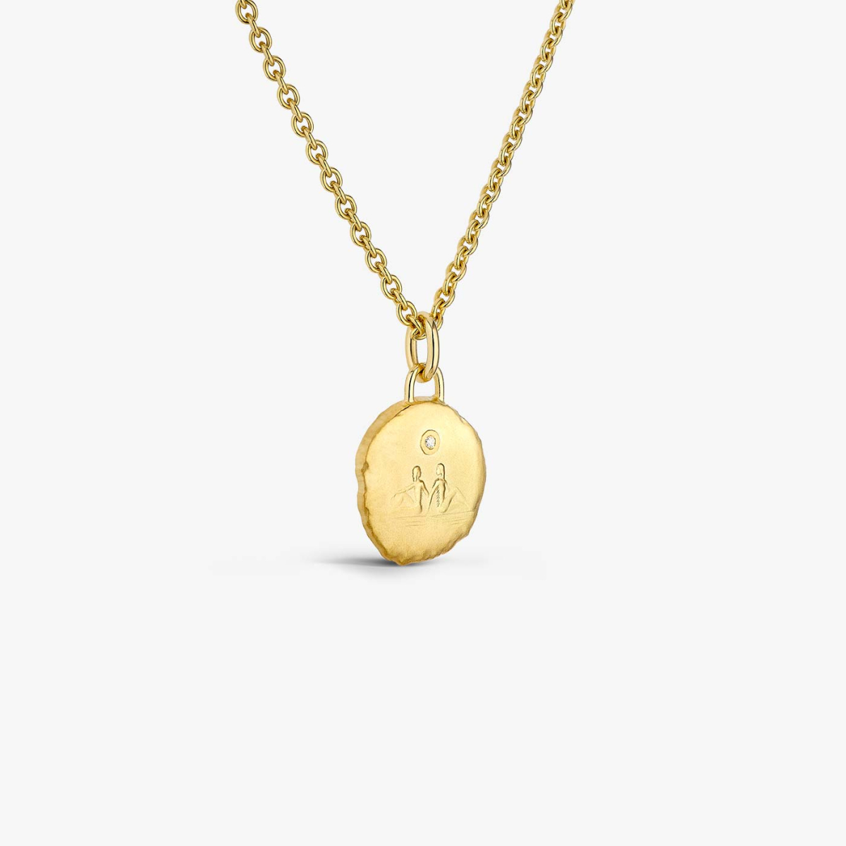 Yellow Gold & Diamond Gemini Astro Medallion, necklace view