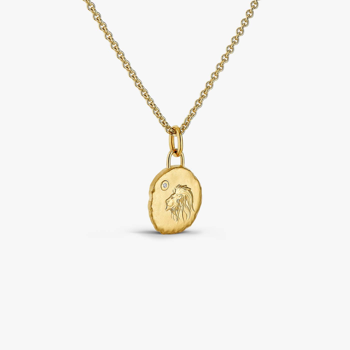 Yellow Gold & Diamond Leo Astro Medallion, necklace view