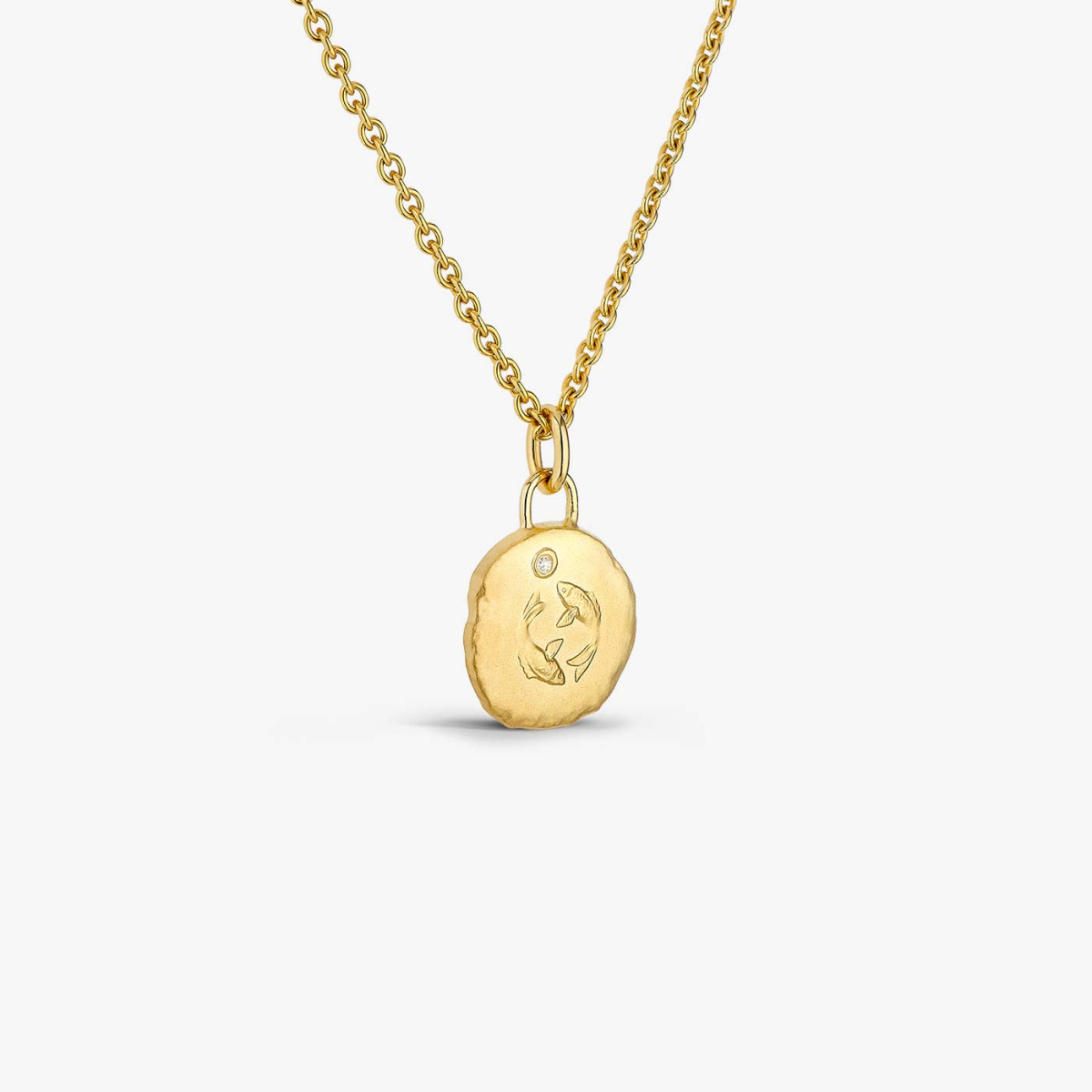 Yellow Gold & Diamond Pisces Astro Medallion, necklace view