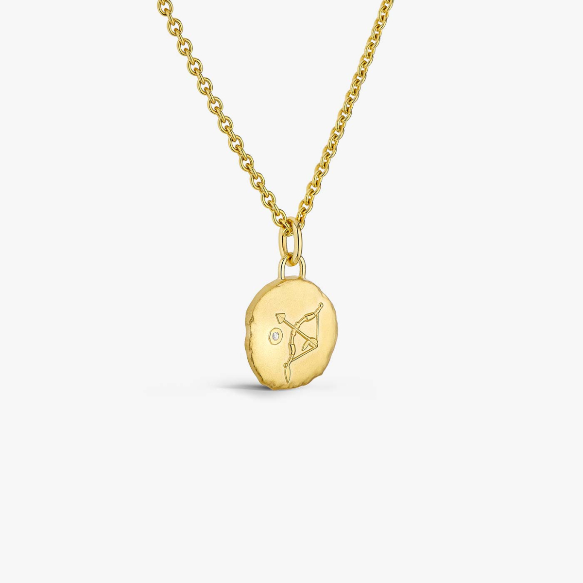 Yellow Gold & Diamond Sagittarius Astro Medallion, necklace view