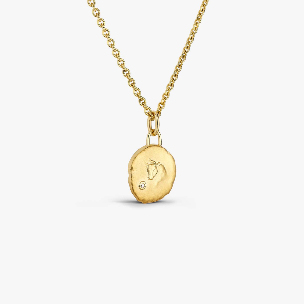 Yellow Gold & Diamond Taurus Astro Medallion, chain view