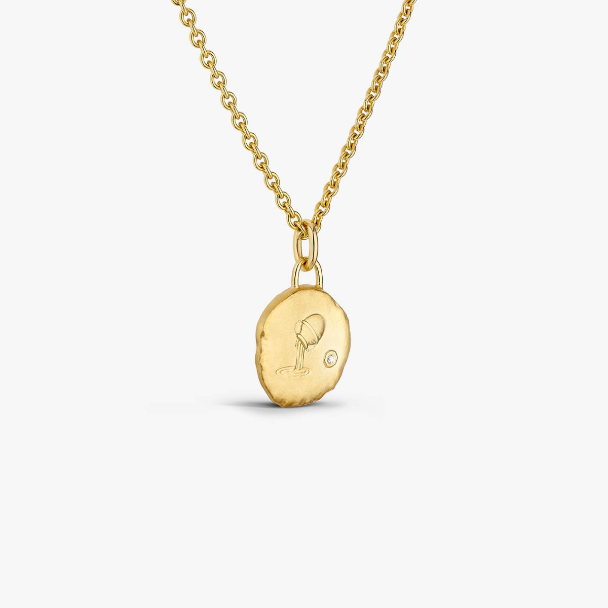 Yellow Gold & Diamond Aquarius Astro Medallion, necklace view