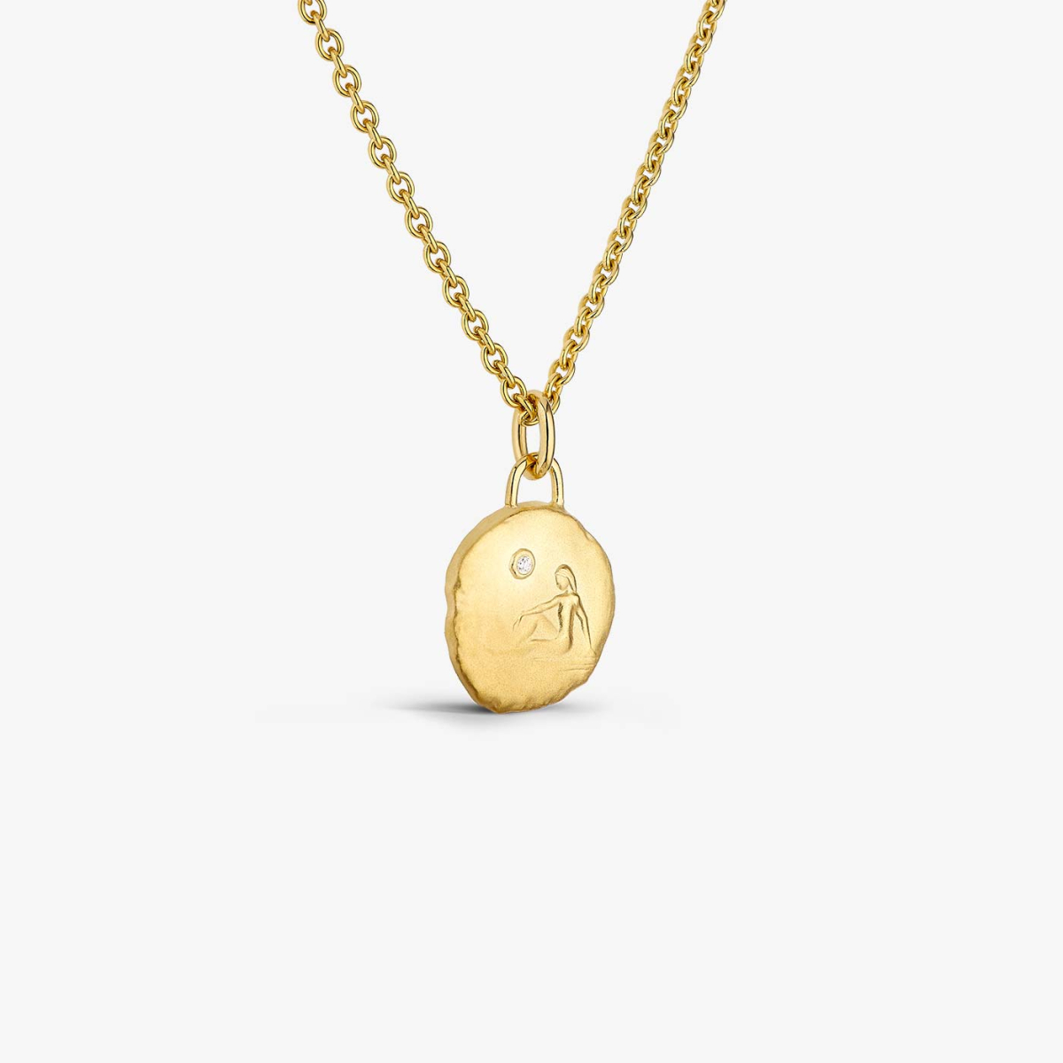 Yellow Gold & Diamond Virgo Astro Medallion, necklace view