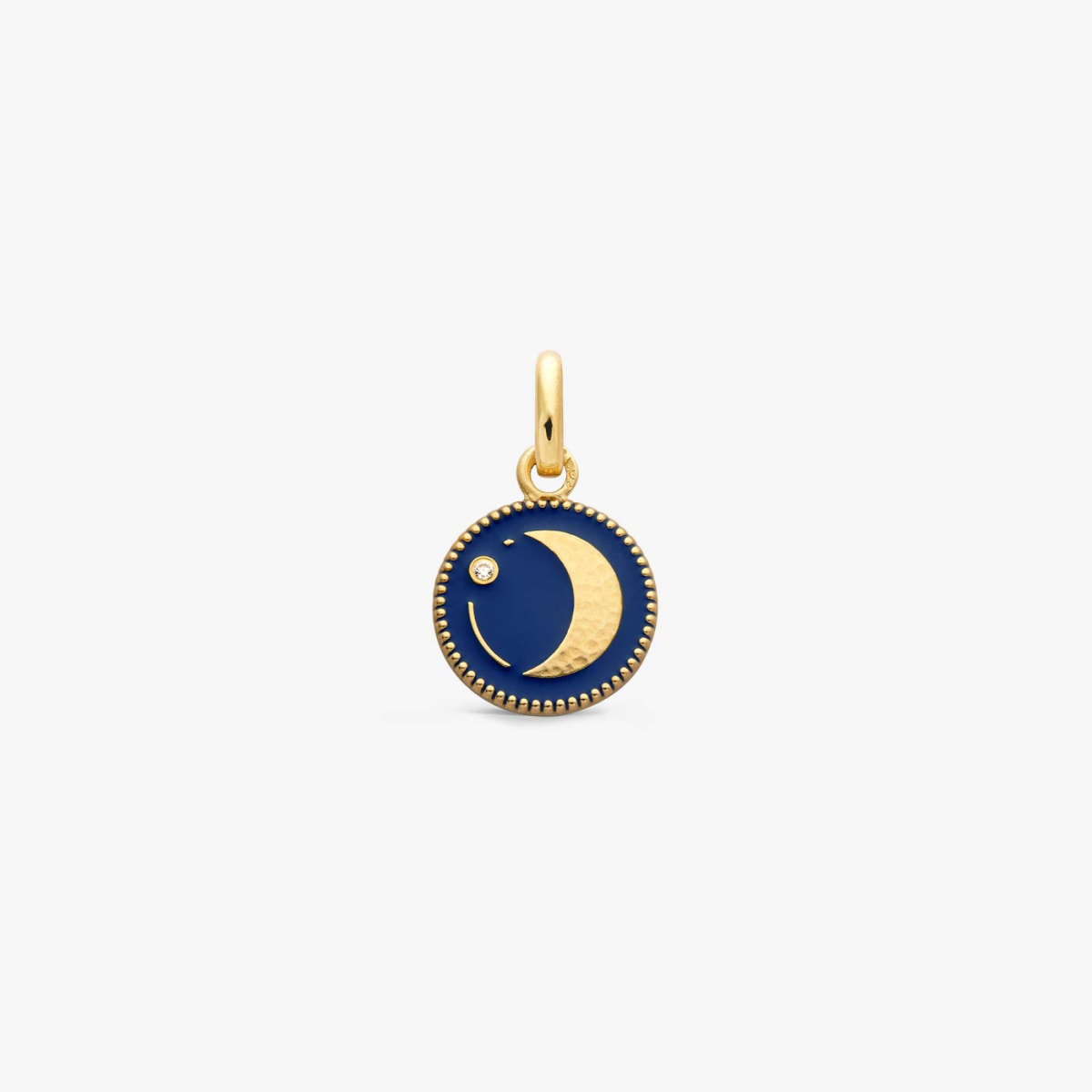 Moon Pendant in Yellow Gold and Diamond - Navy Blue