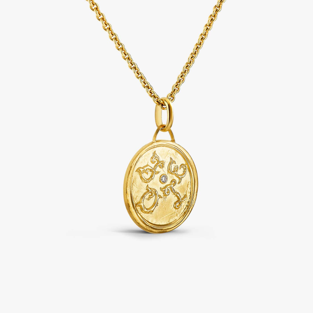 Yellow Gold and Diamond Joy Medallion, chain view