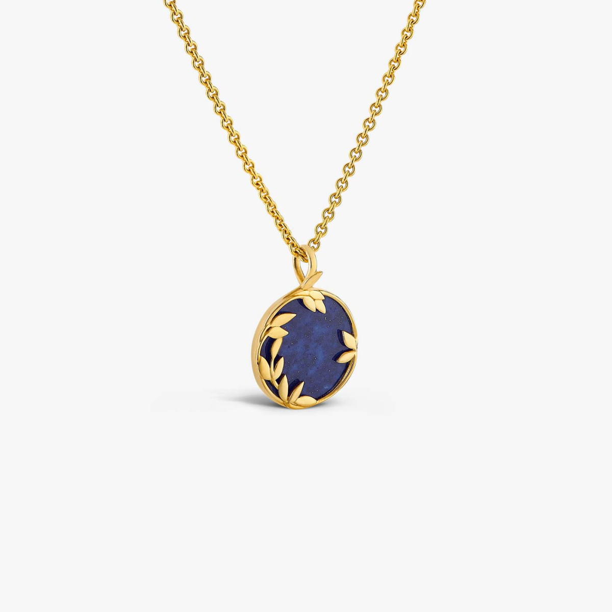 Yellow Gold and Lapis Lazuli Flora Medallion, necklace view