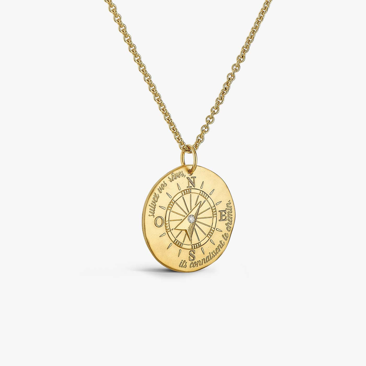 Yellow Gold and Diamond Compass Medallion, chain view