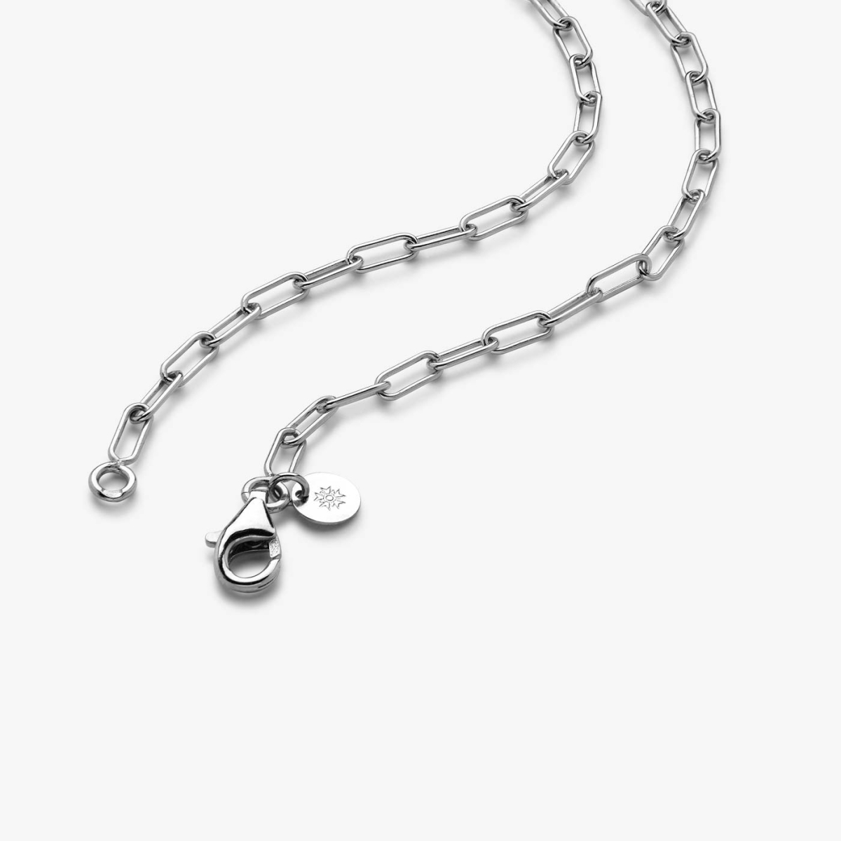 White Gold Chain Necklace - 42 cm, view of clasp and pastille